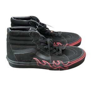 Vans Sk8 Hi Suede High Top Skate Shoes Mens Size 11 Black Red Flames New NWOB